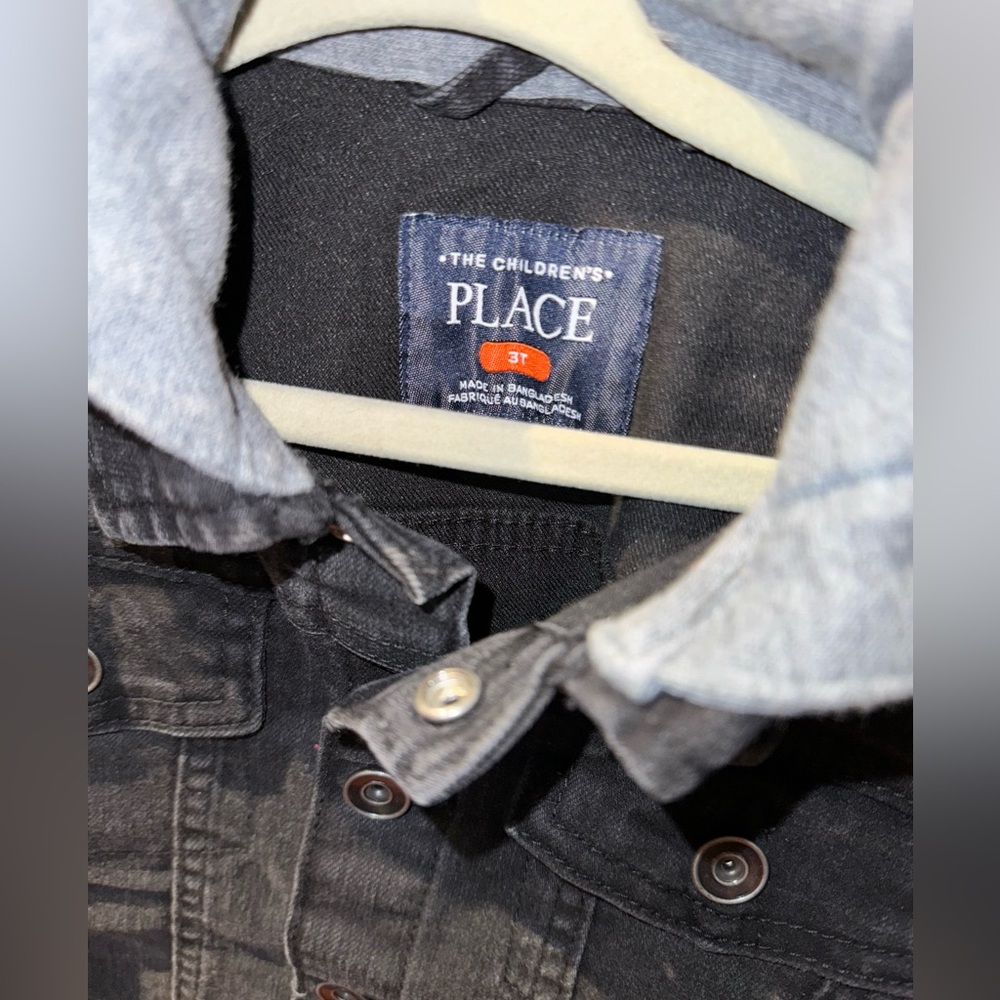THE CHILDRENS PLACE JEANS JACKET Boys 3 3T Black Denim Coat Hooded Pockets EUC! - Picture 5 of 5